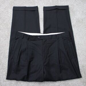 Zanella Pants Mens 36x30 Black Jesse Pleated Wool Cuffed Natural Stretch Lined